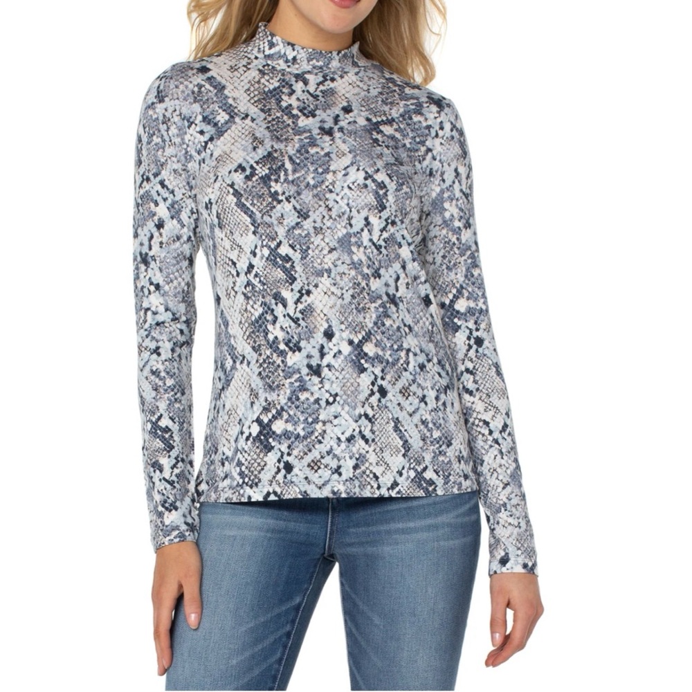 LIVERPOOL SNAKESKIN MOCK NECK SLINKY TOP L LONG SLEEVE MAXIMALIST WHIMSIGOTH NEW